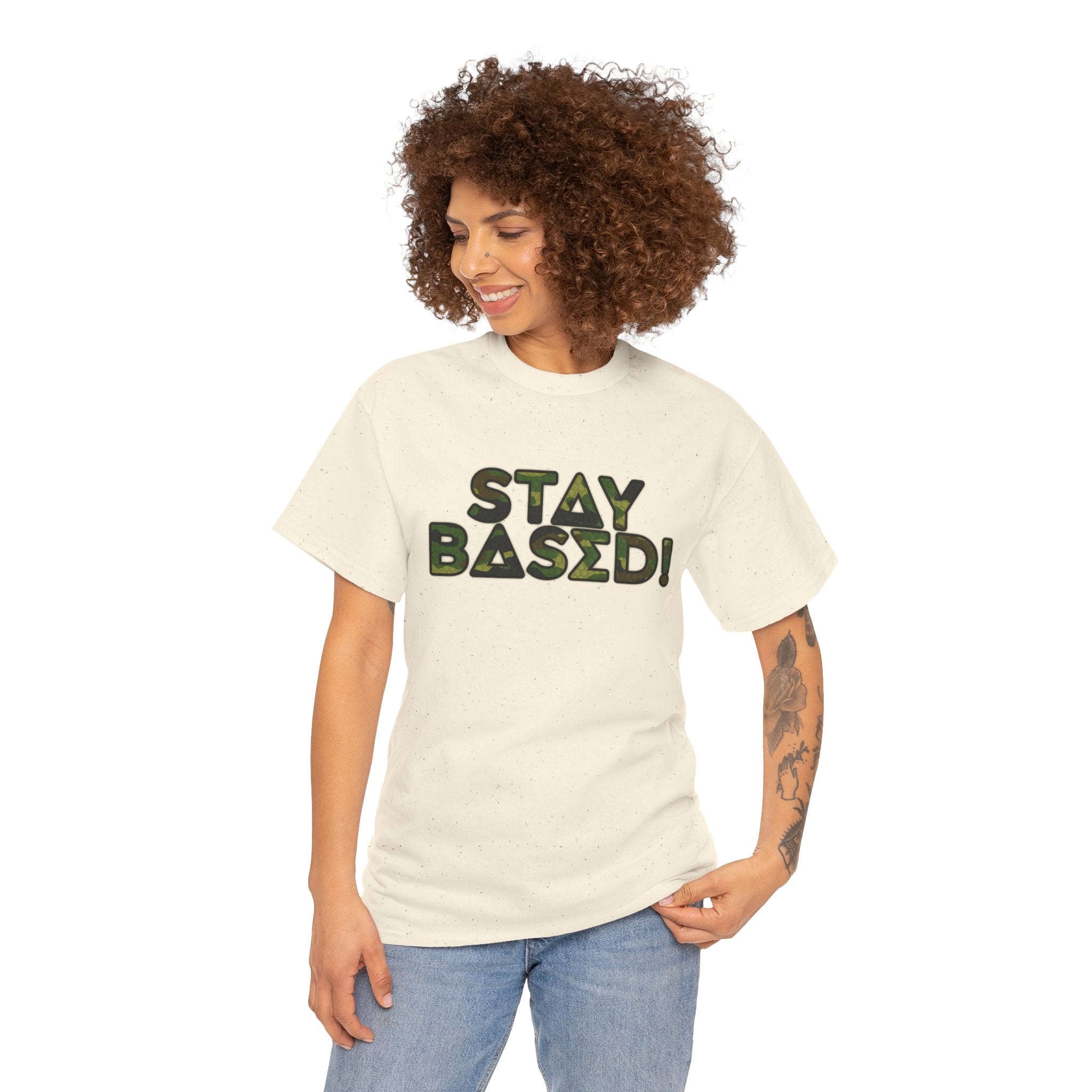 "Stay Based!" Green Camo Graphic Tee