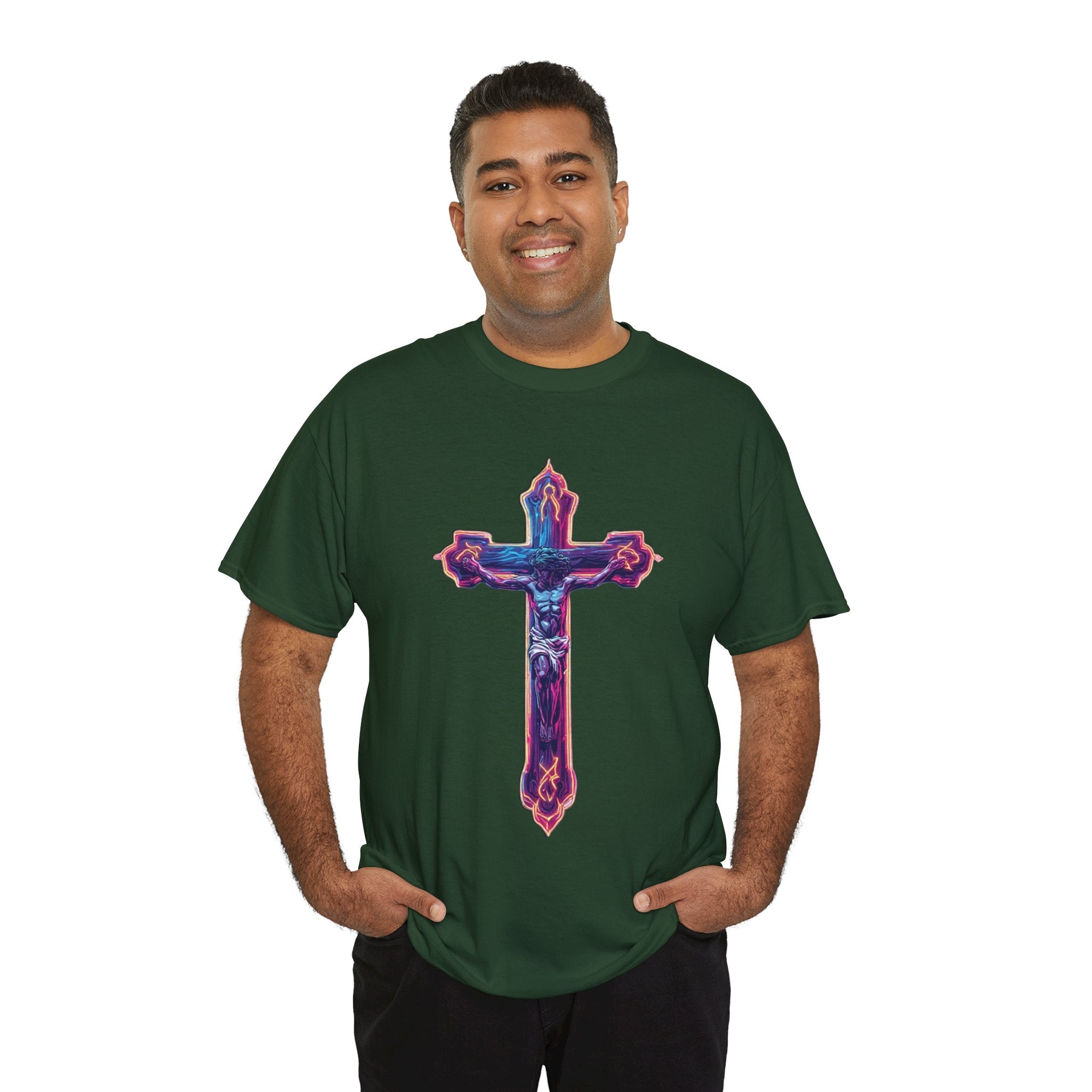 "Self Sacrifice" Neon Christian Cross Graphic Tee