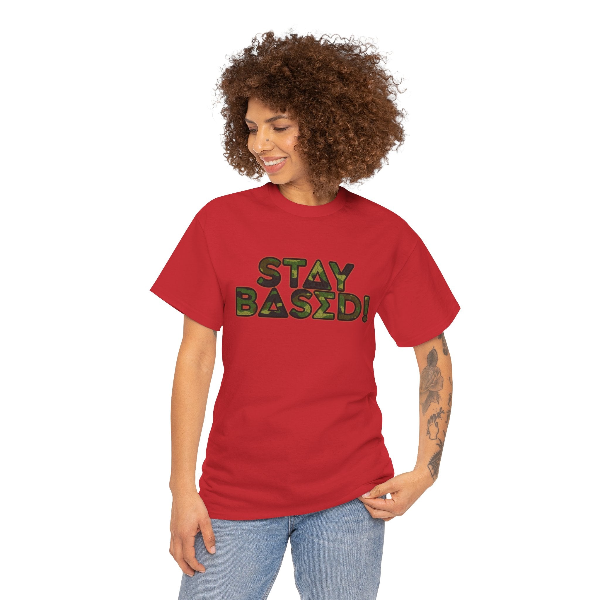 "Stay Based!" Green Camo Graphic Tee