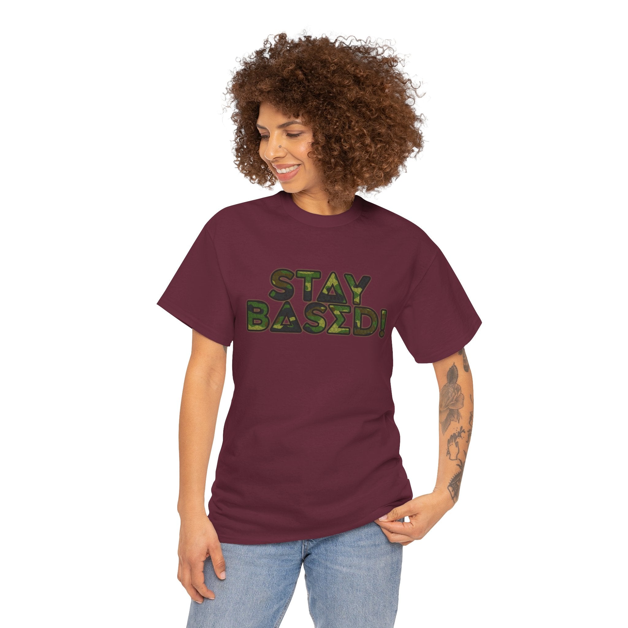 "Stay Based!" Green Camo Graphic Tee