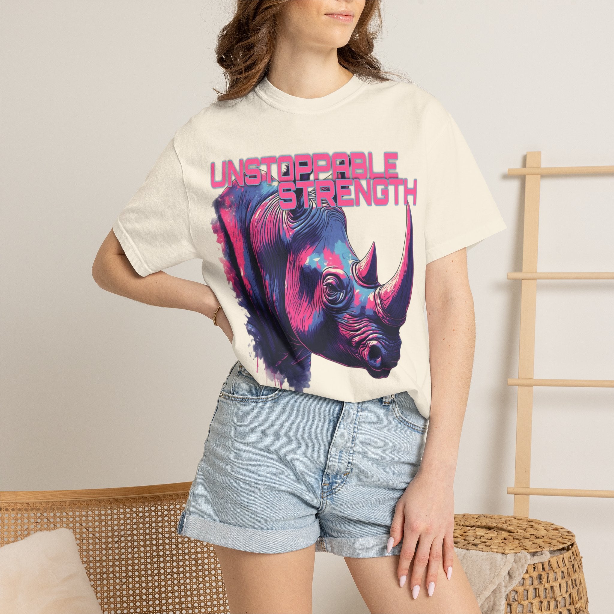 Unstoppable Strength Rhino T-Shirt — Bold Neon