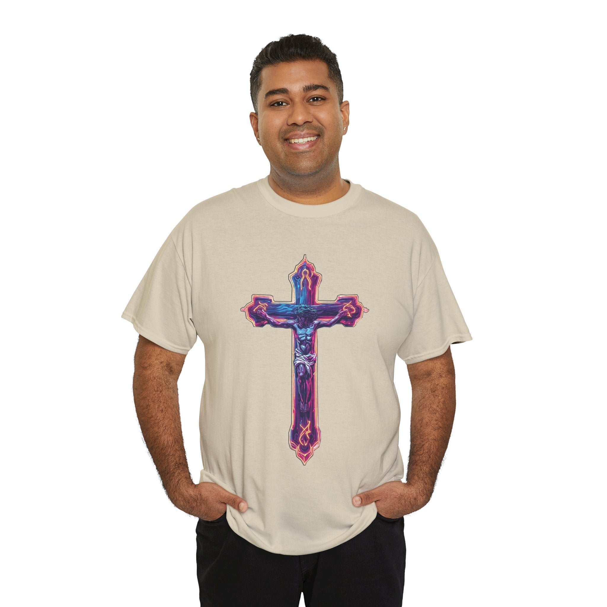 "Self Sacrifice" Neon Christian Cross Graphic Tee