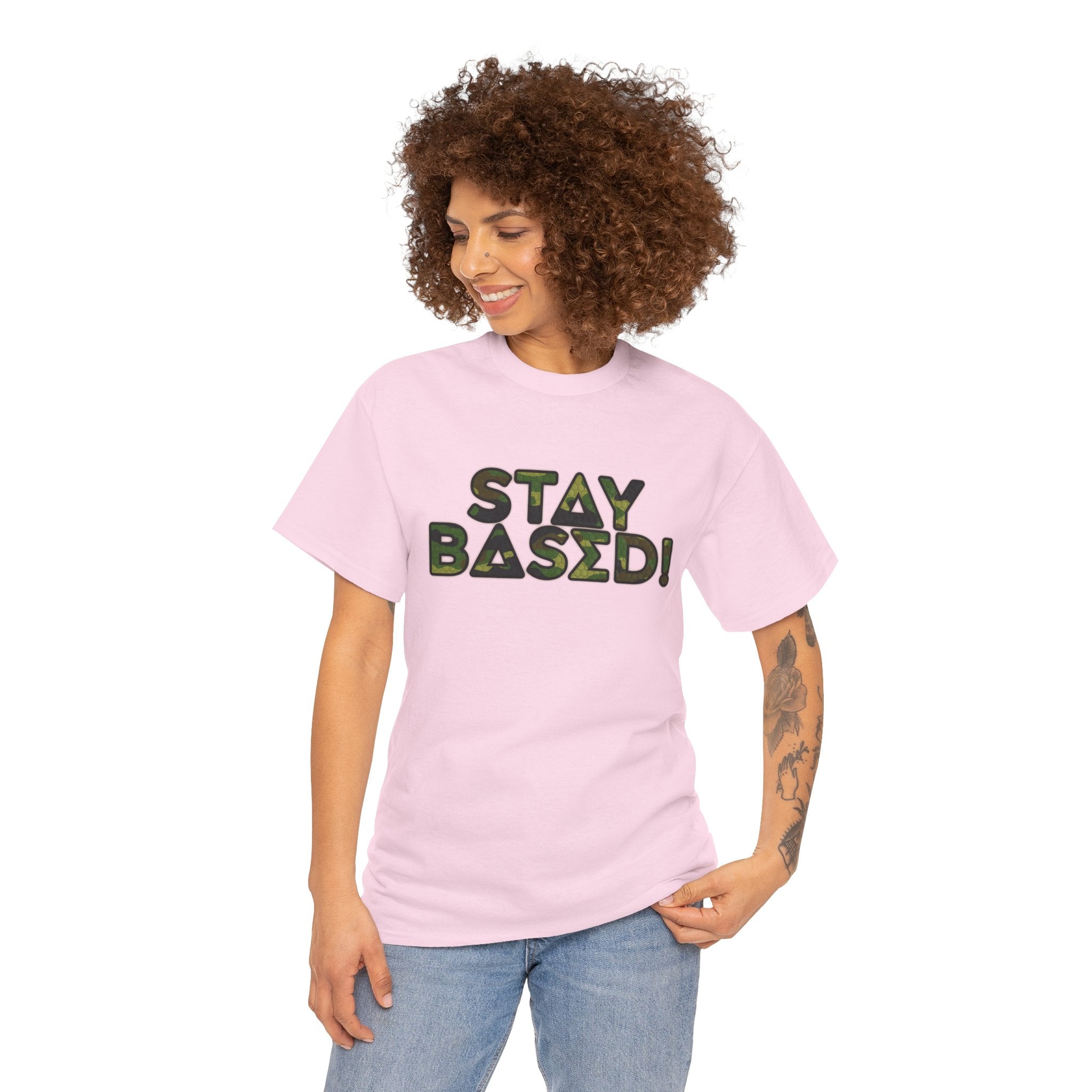 "Stay Based!" Green Camo Graphic Tee