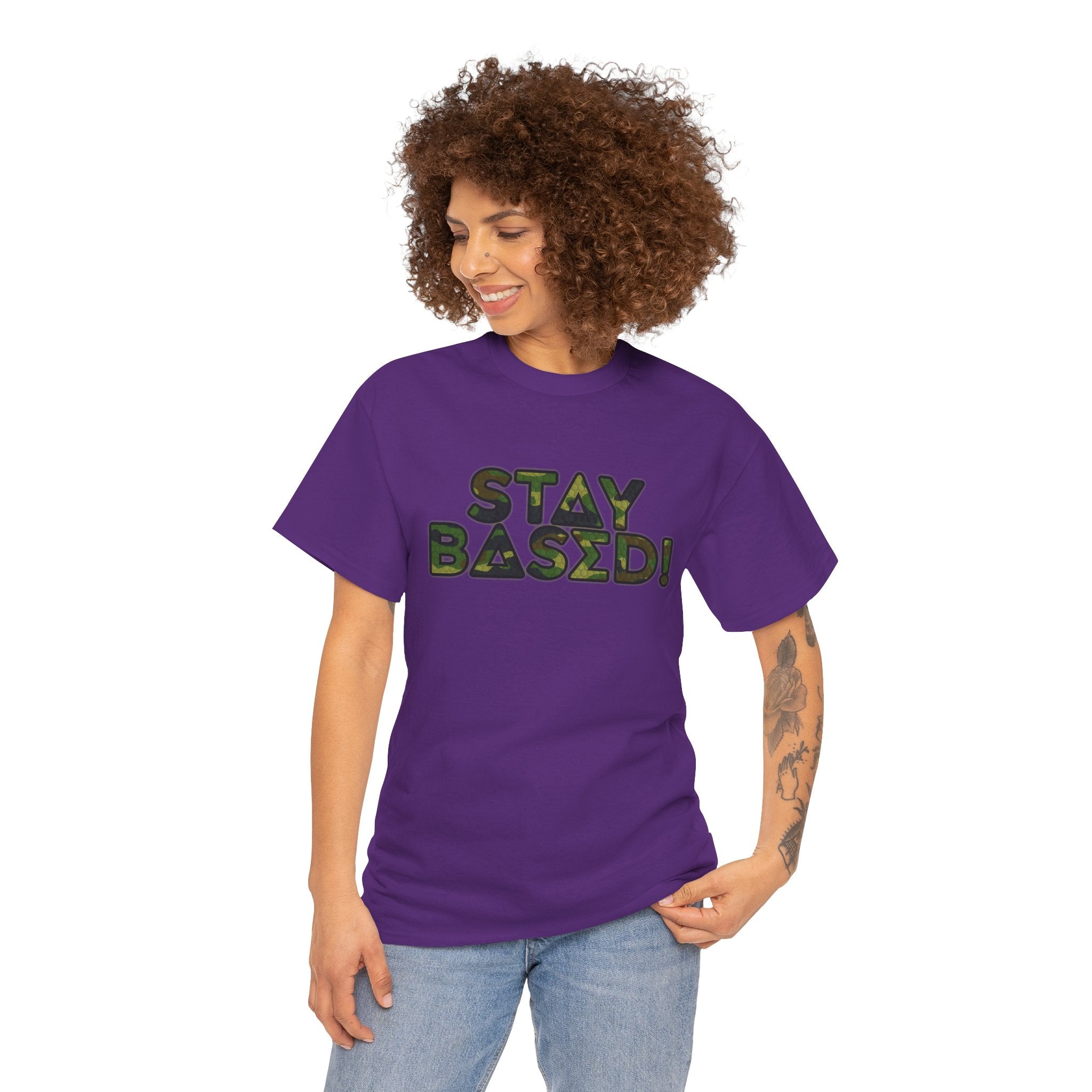 "Stay Based!" Green Camo Graphic Tee