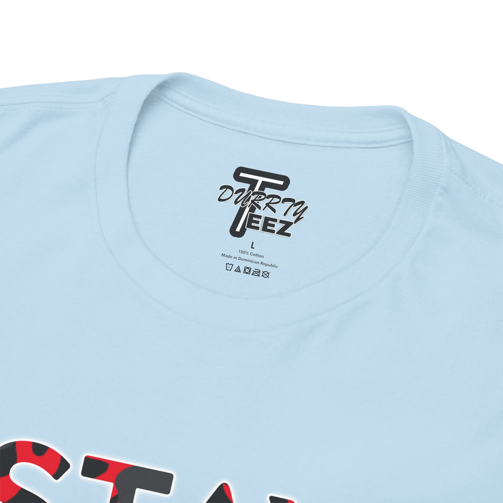 "Stay Based!" Bold Red/Black Camo Graphic Tee