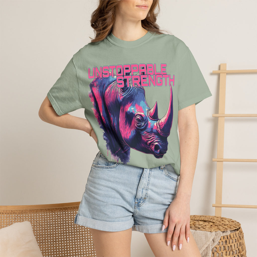 Unstoppable Strength Rhino T-Shirt — Bold Neon