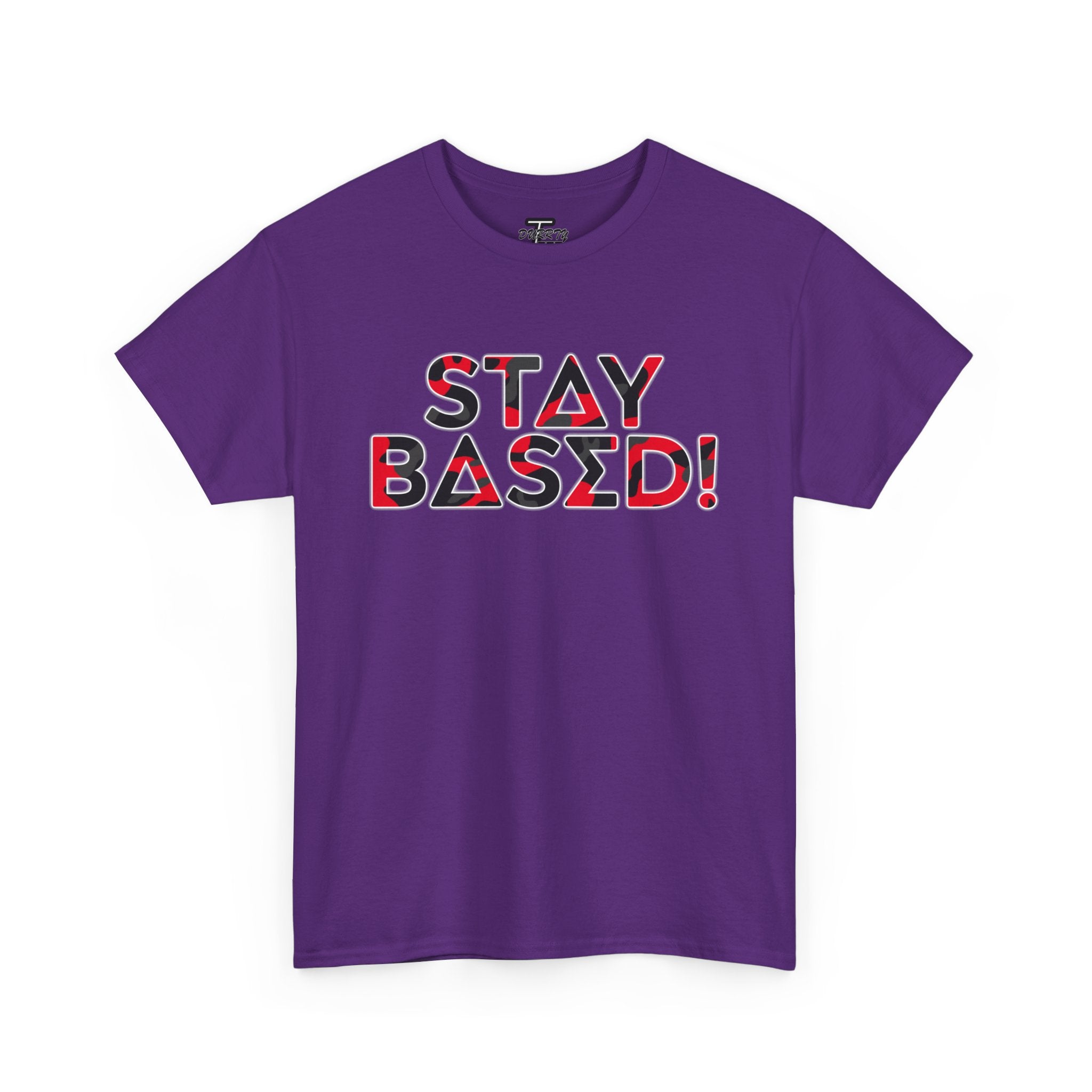 "Stay Based!" Bold Red/Black Camo Graphic Tee