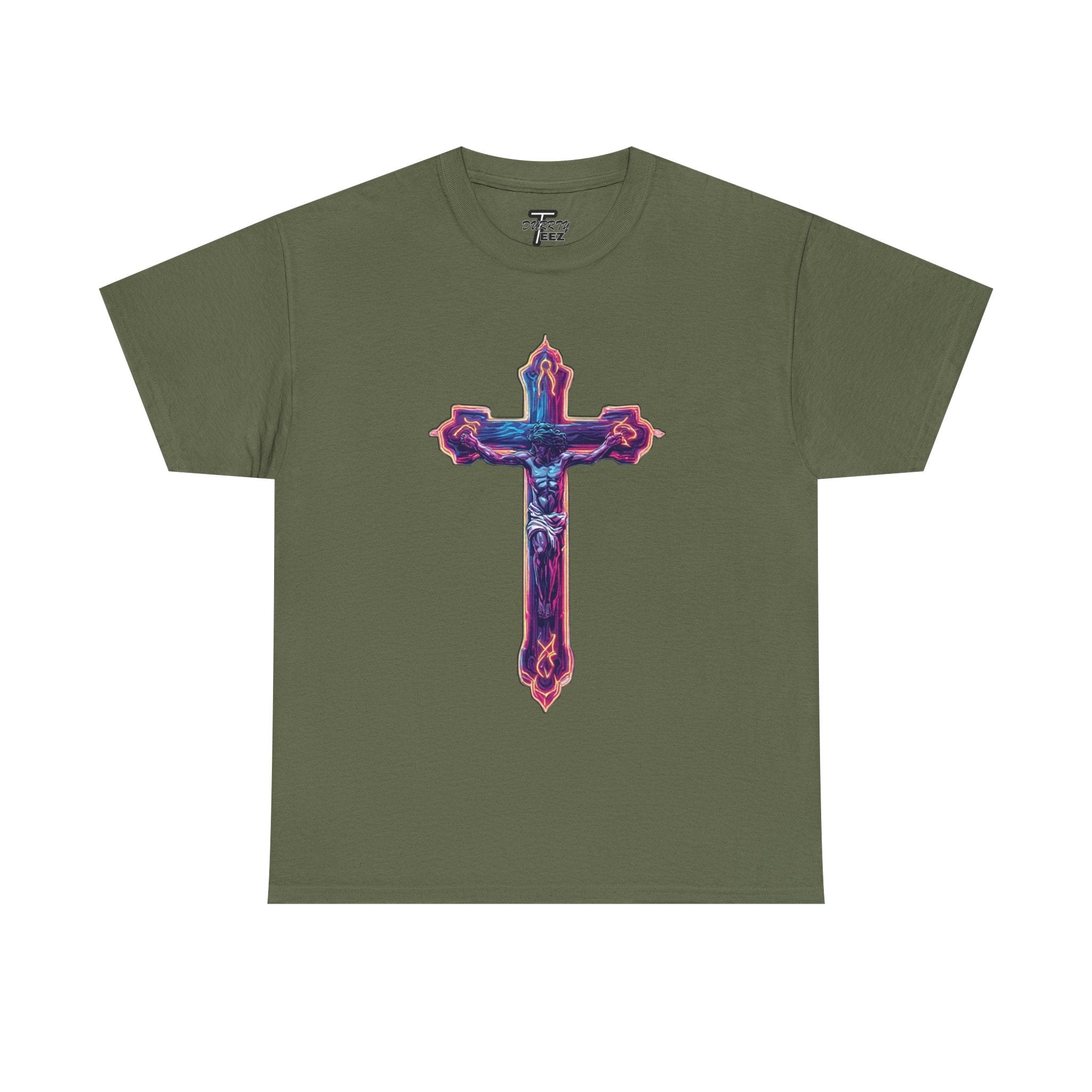 "Self Sacrifice" Neon Christian Cross Graphic Tee