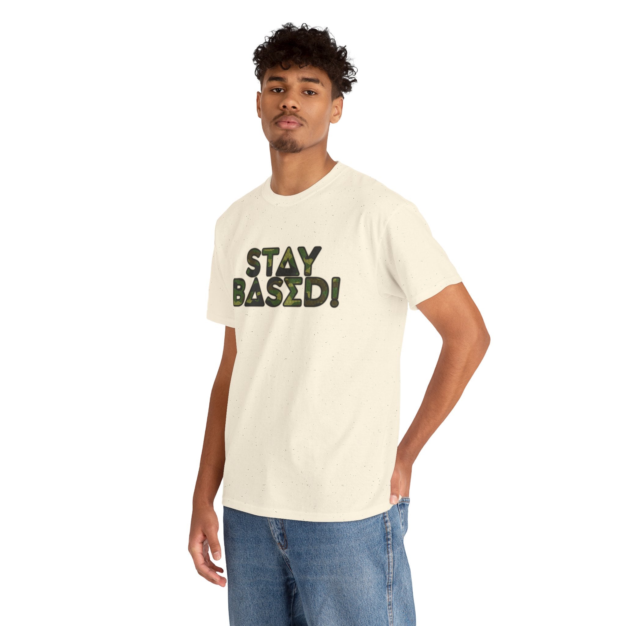 "Stay Based!" Green Camo Graphic Tee