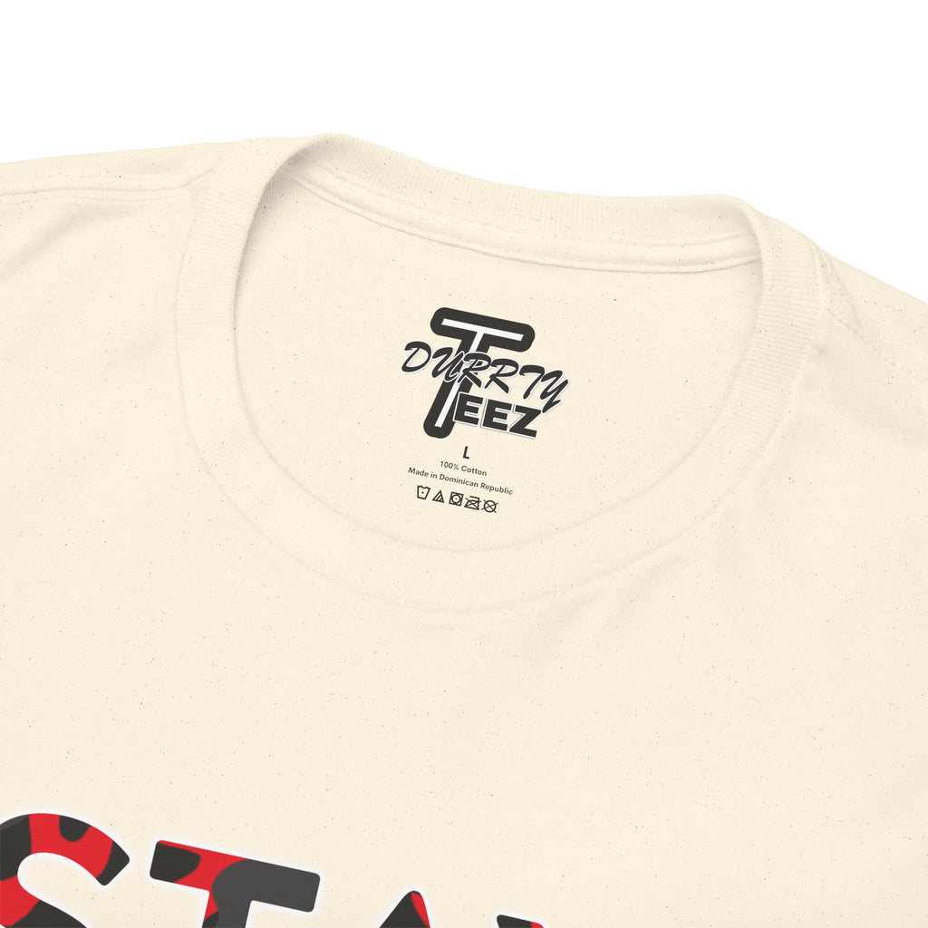 "Stay Based!" Bold Red/Black Camo Graphic Tee