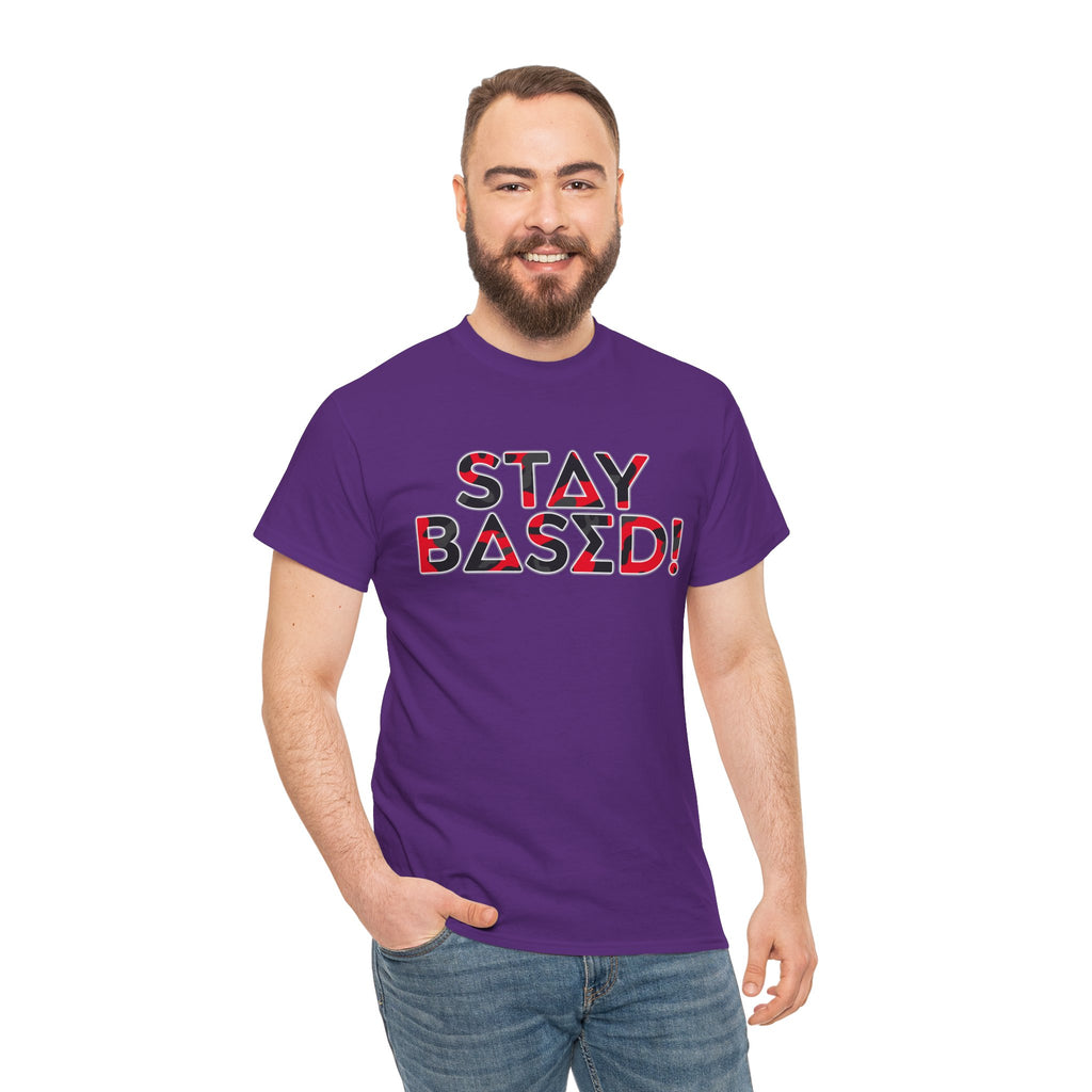 "Stay Based!" Bold Red/Black Camo Graphic Tee