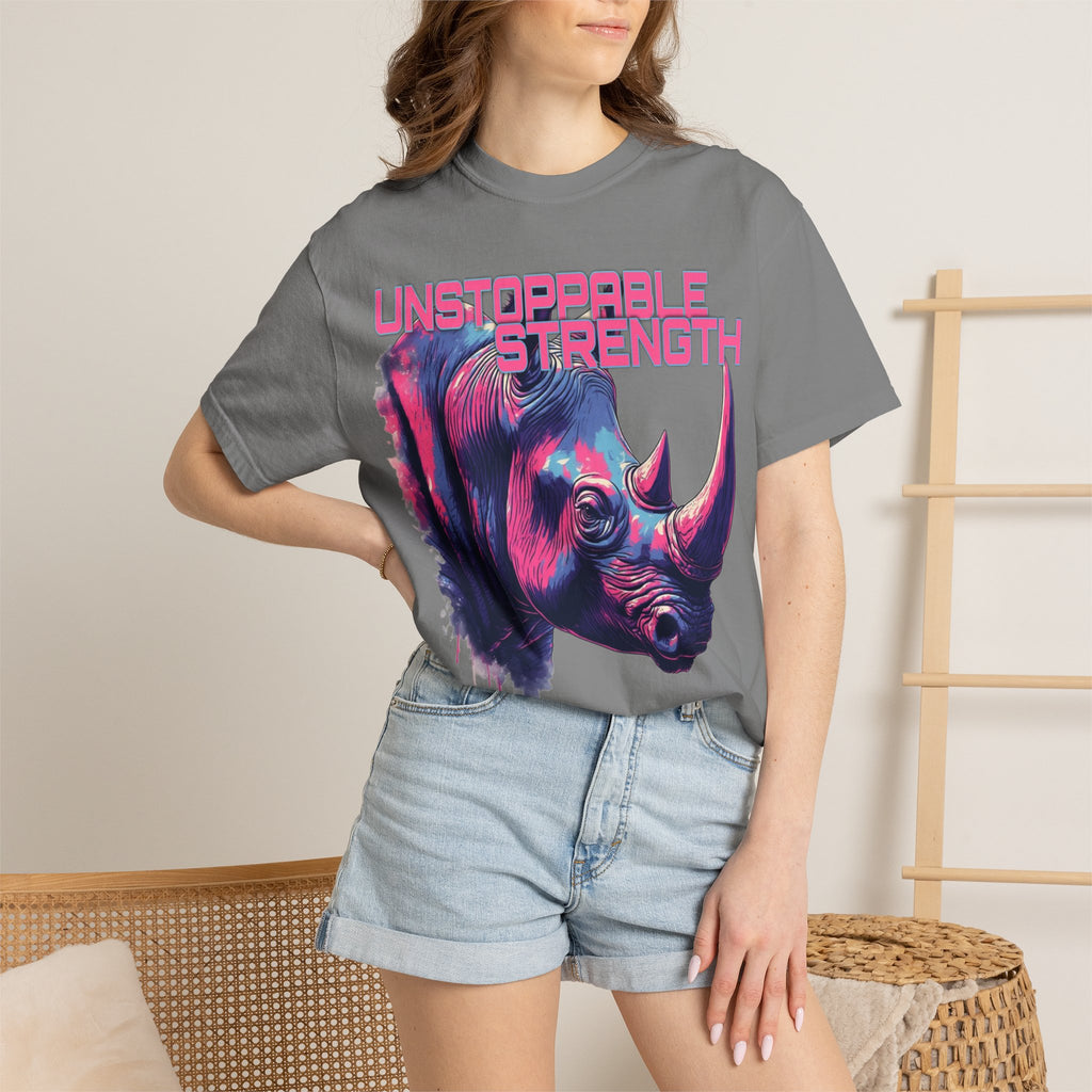 Unstoppable Strength Rhino T-Shirt — Bold Neon