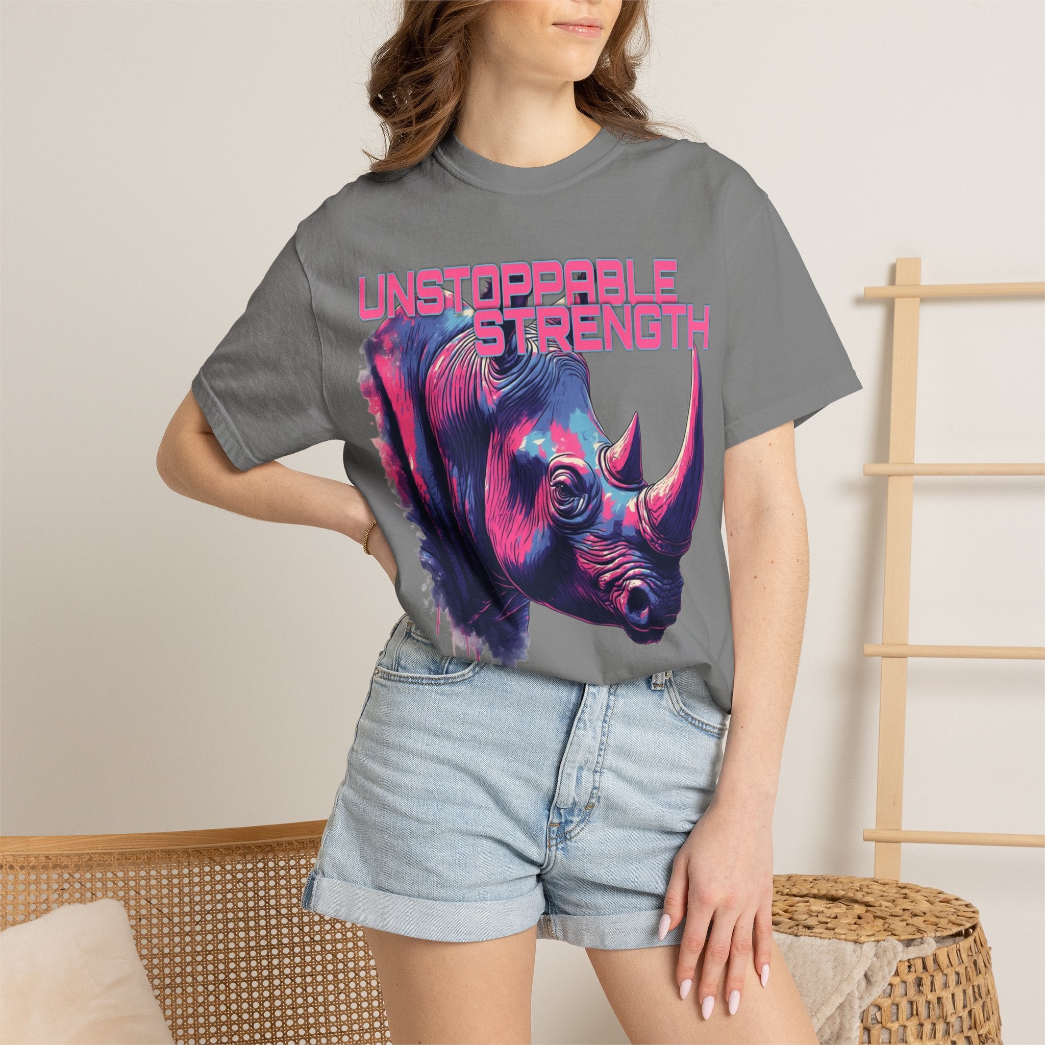 Unstoppable Strength Rhino T-Shirt — Bold Neon