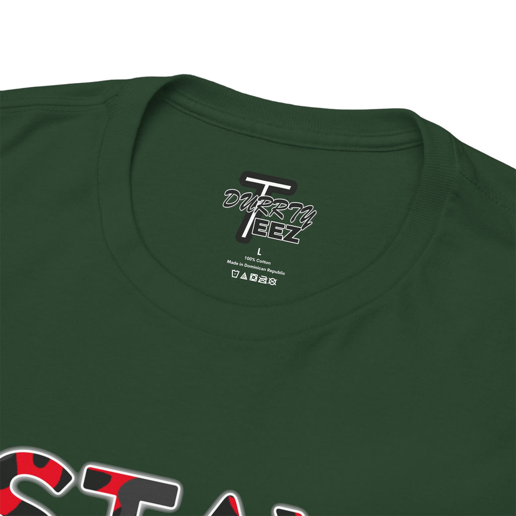 "Stay Based!" Bold Red/Black Camo Graphic Tee