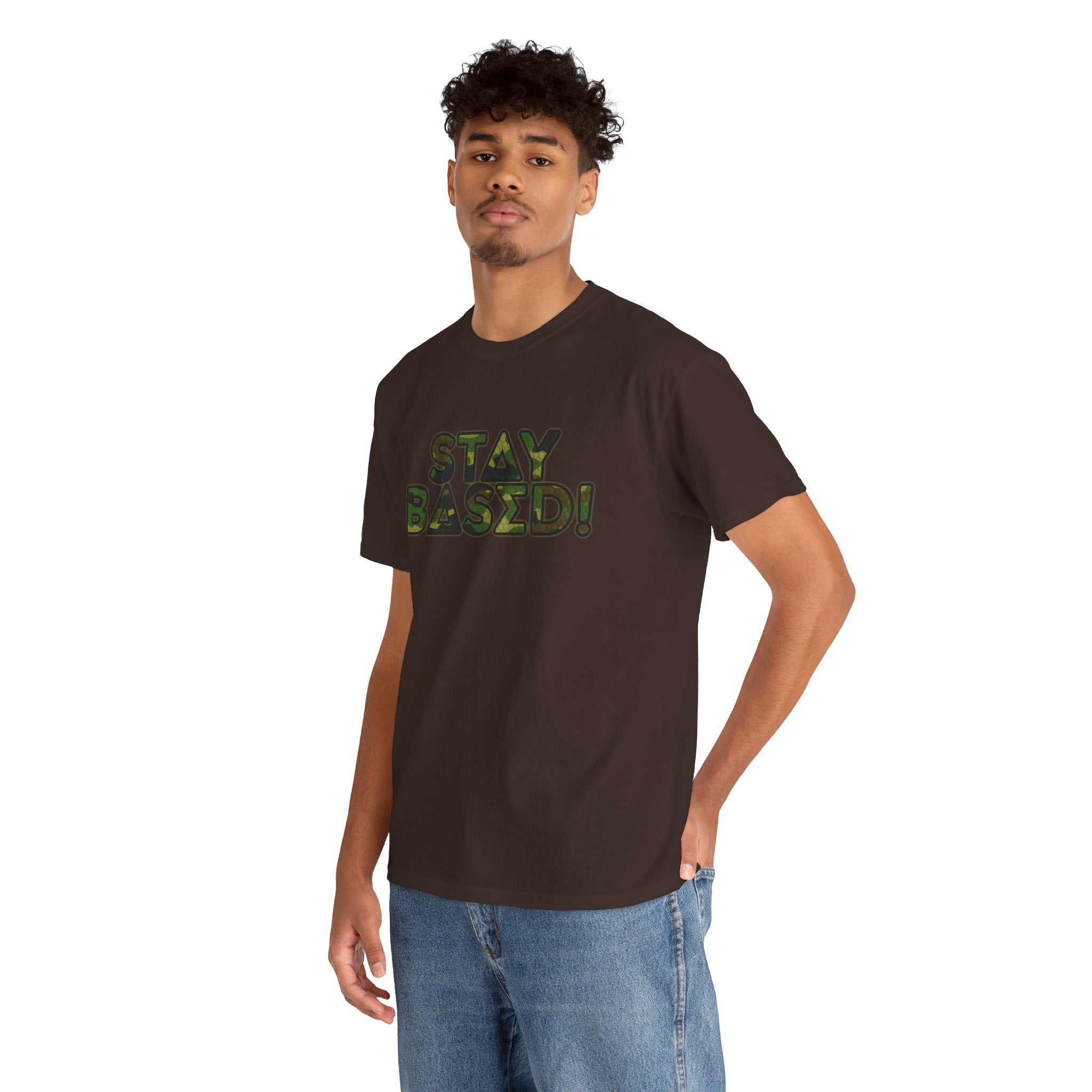 "Stay Based!" Green Camo Graphic Tee