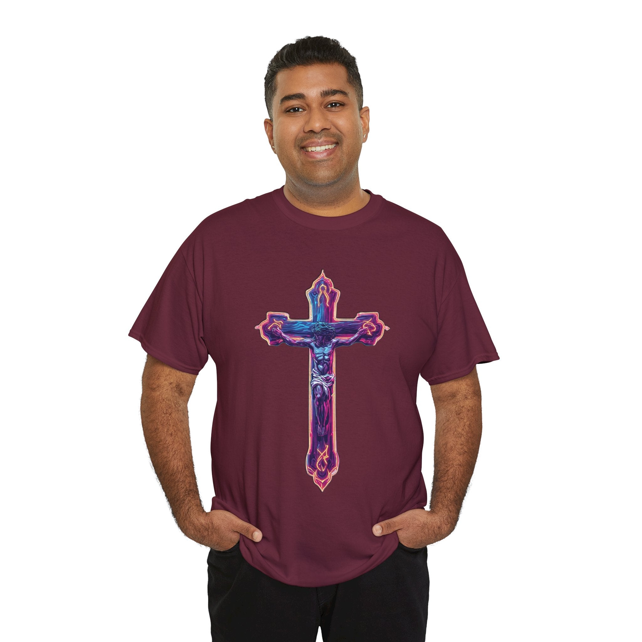"Self Sacrifice" Neon Christian Cross Graphic Tee
