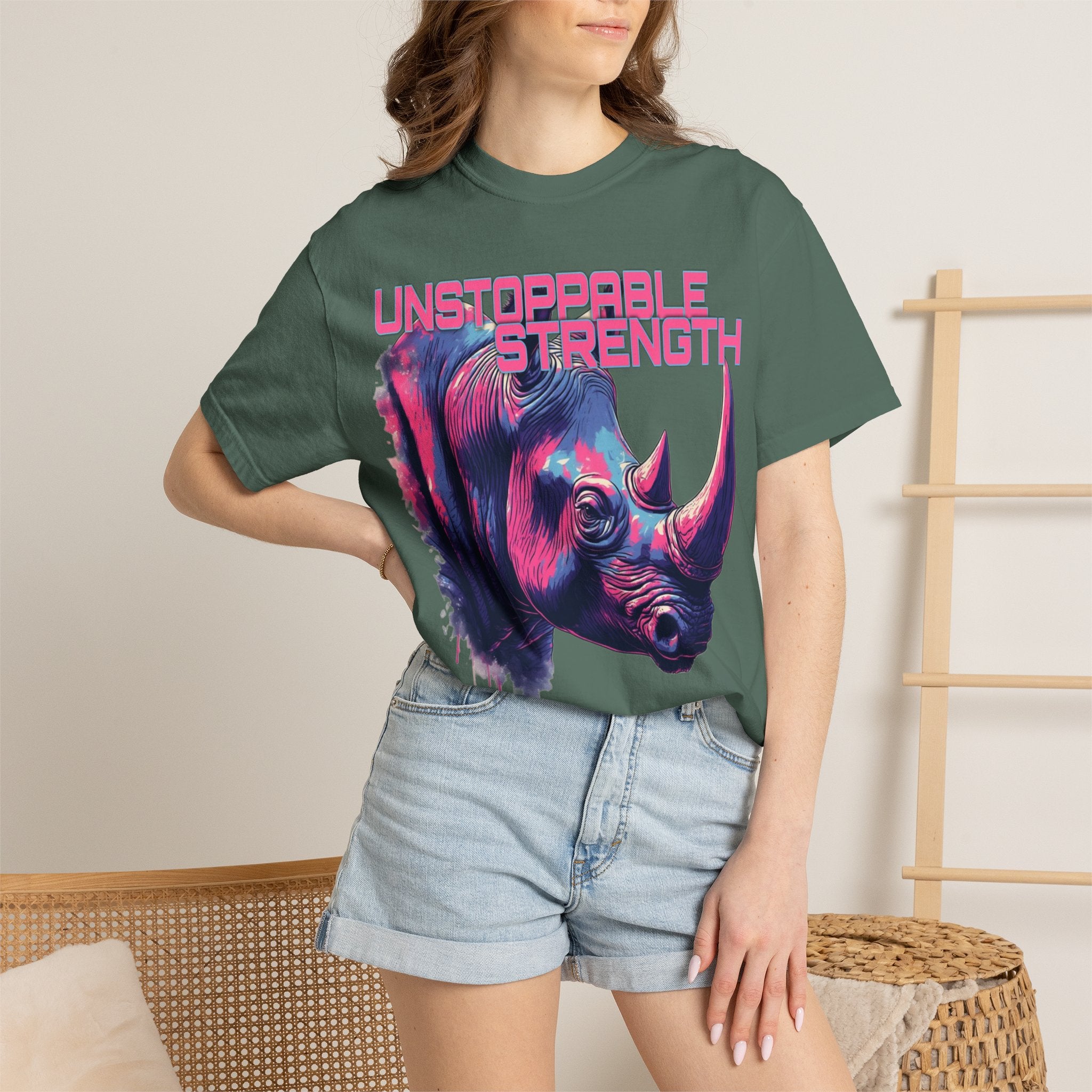 Unstoppable Strength Rhino T-Shirt — Bold Neon