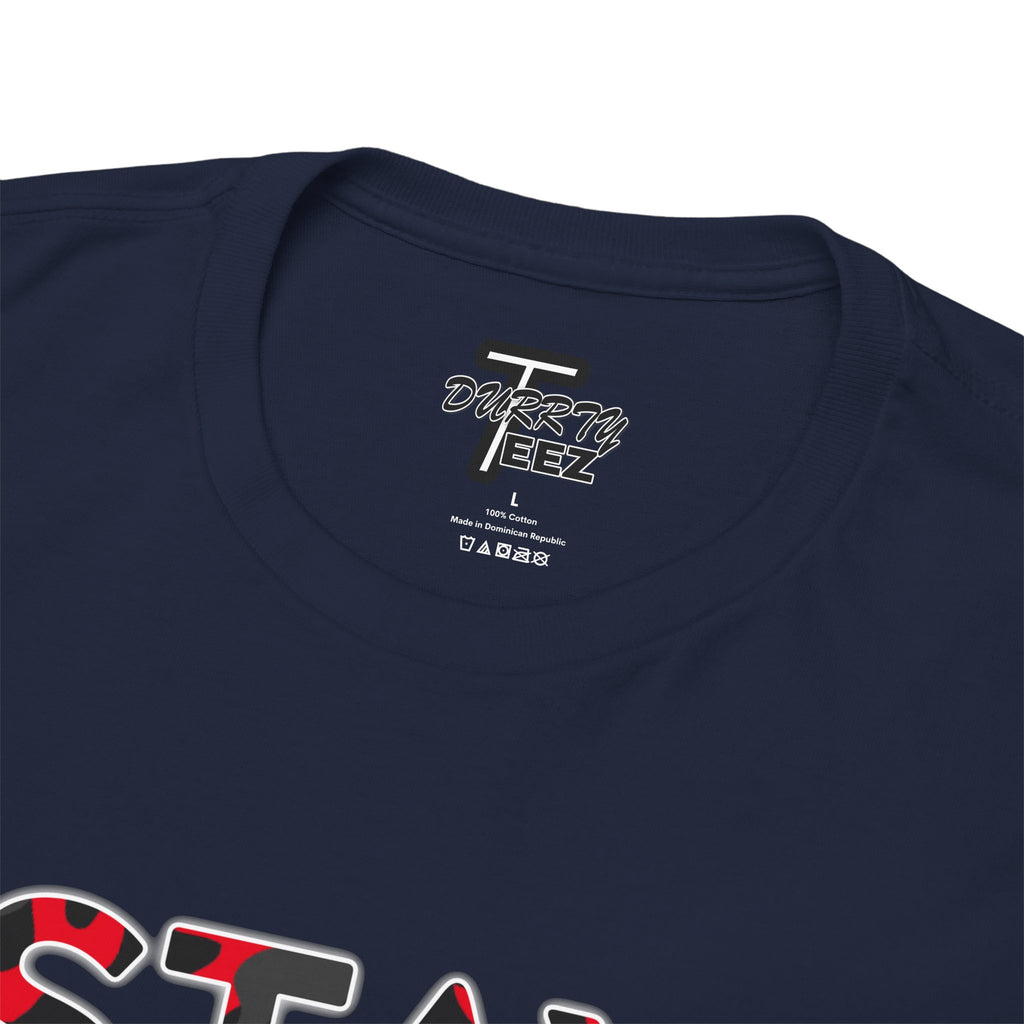 "Stay Based!" Bold Red/Black Camo Graphic Tee
