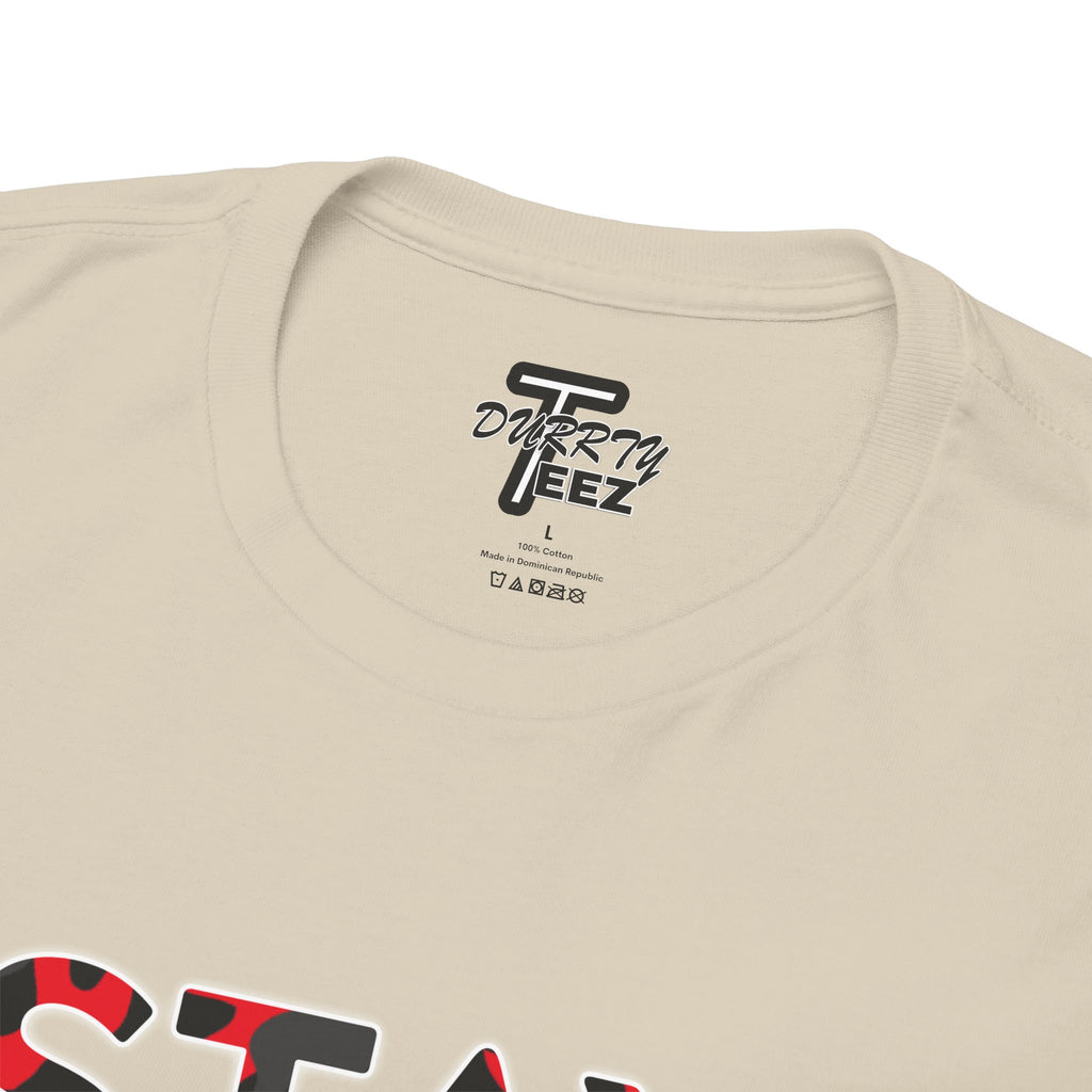 "Stay Based!" Bold Red/Black Camo Graphic Tee