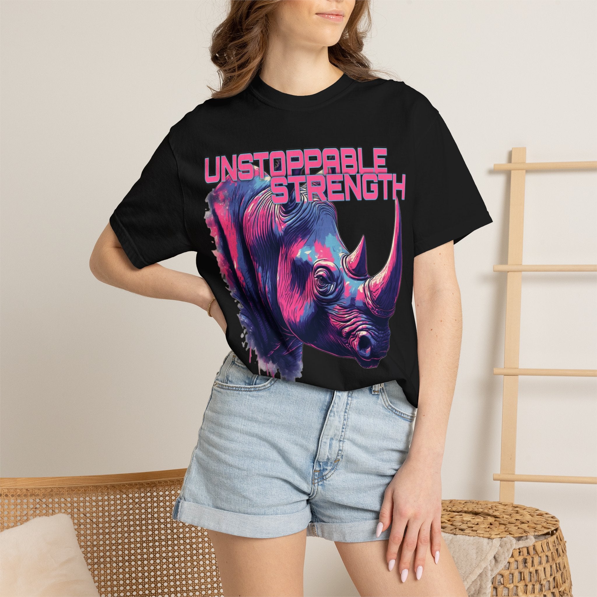 Unstoppable Strength Rhino T-Shirt — Bold Neon