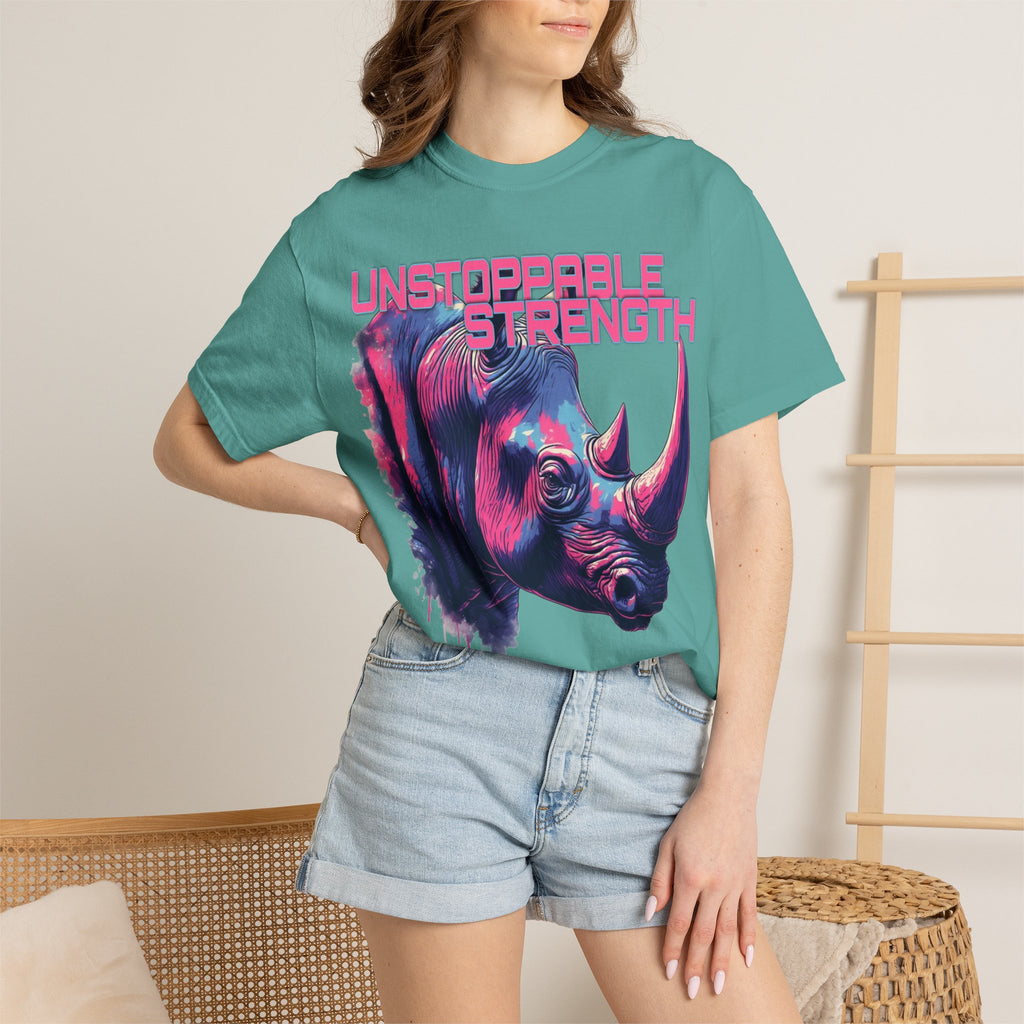 Unstoppable Strength Rhino T-Shirt — Bold Neon