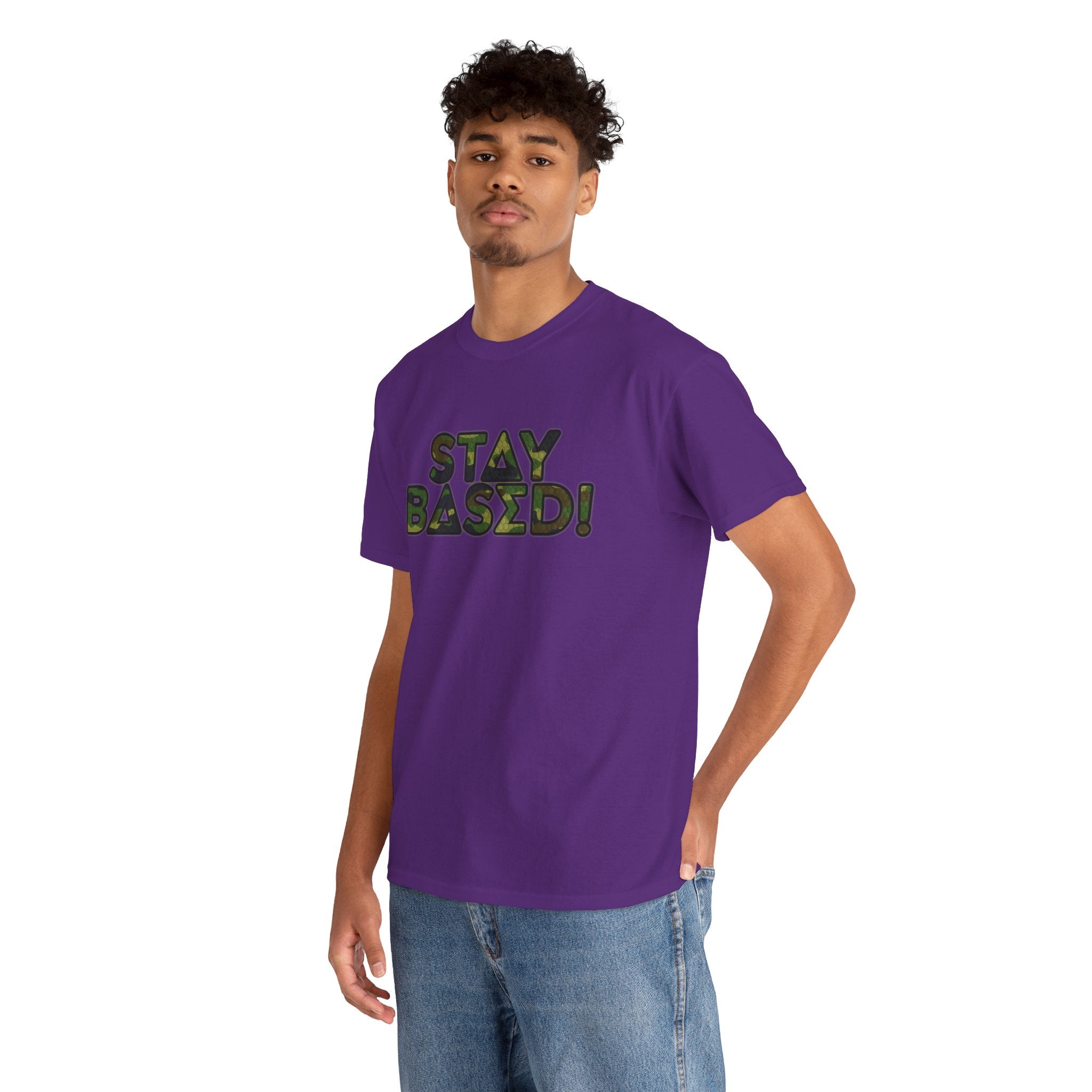 "Stay Based!" Green Camo Graphic Tee