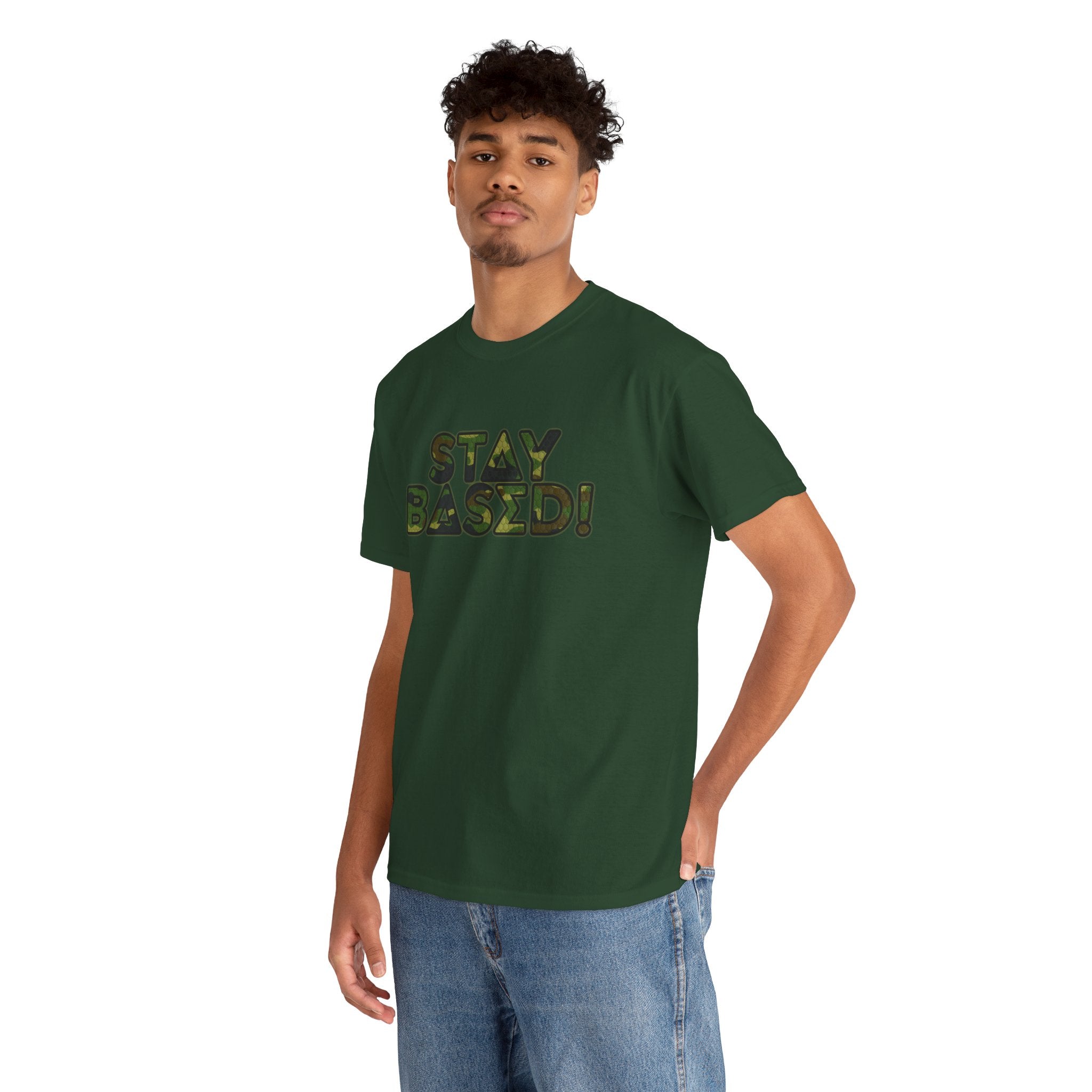"Stay Based!" Green Camo Graphic Tee