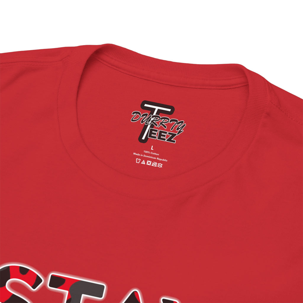 "Stay Based!" Bold Red/Black Camo Graphic Tee