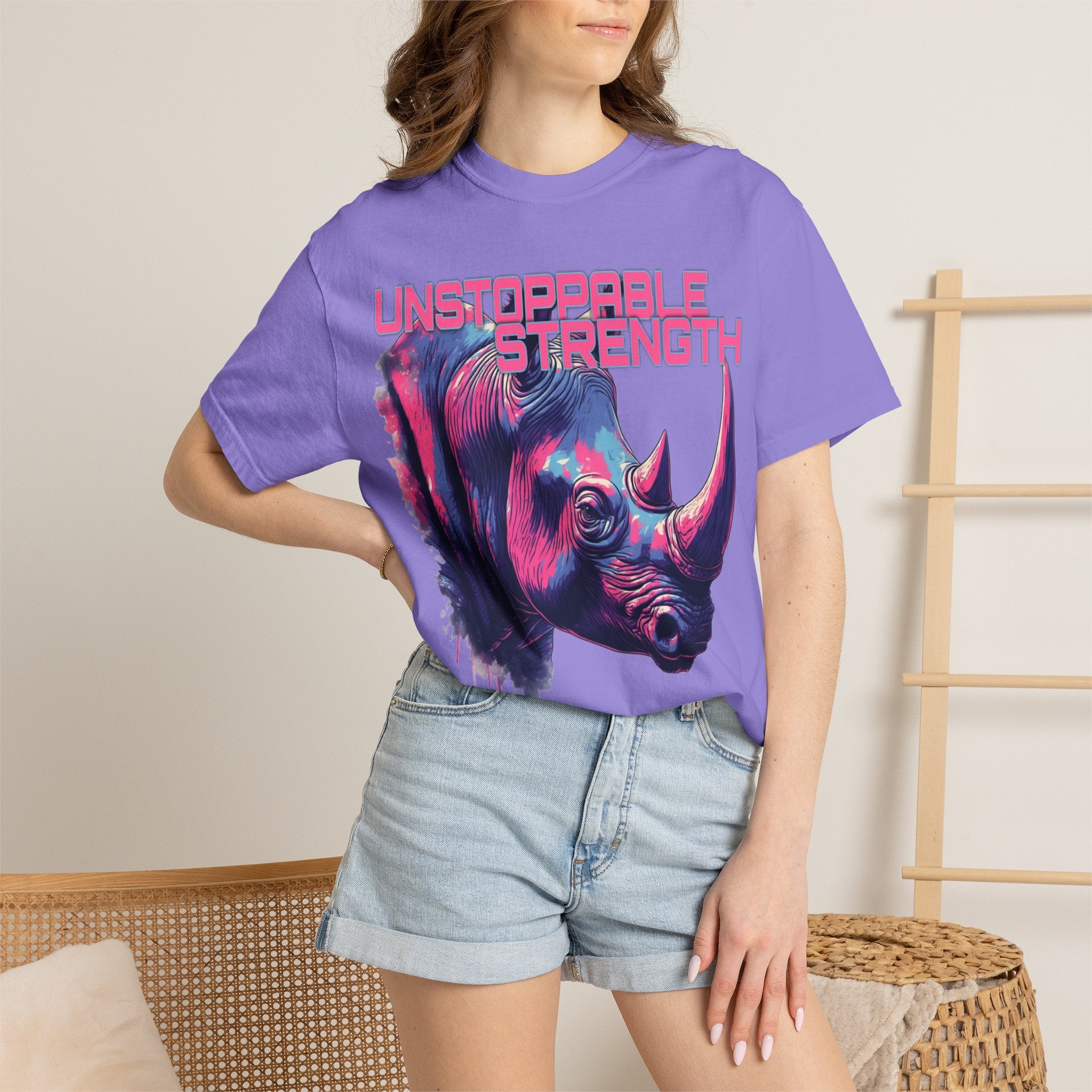 Unstoppable Strength Rhino T-Shirt — Bold Neon