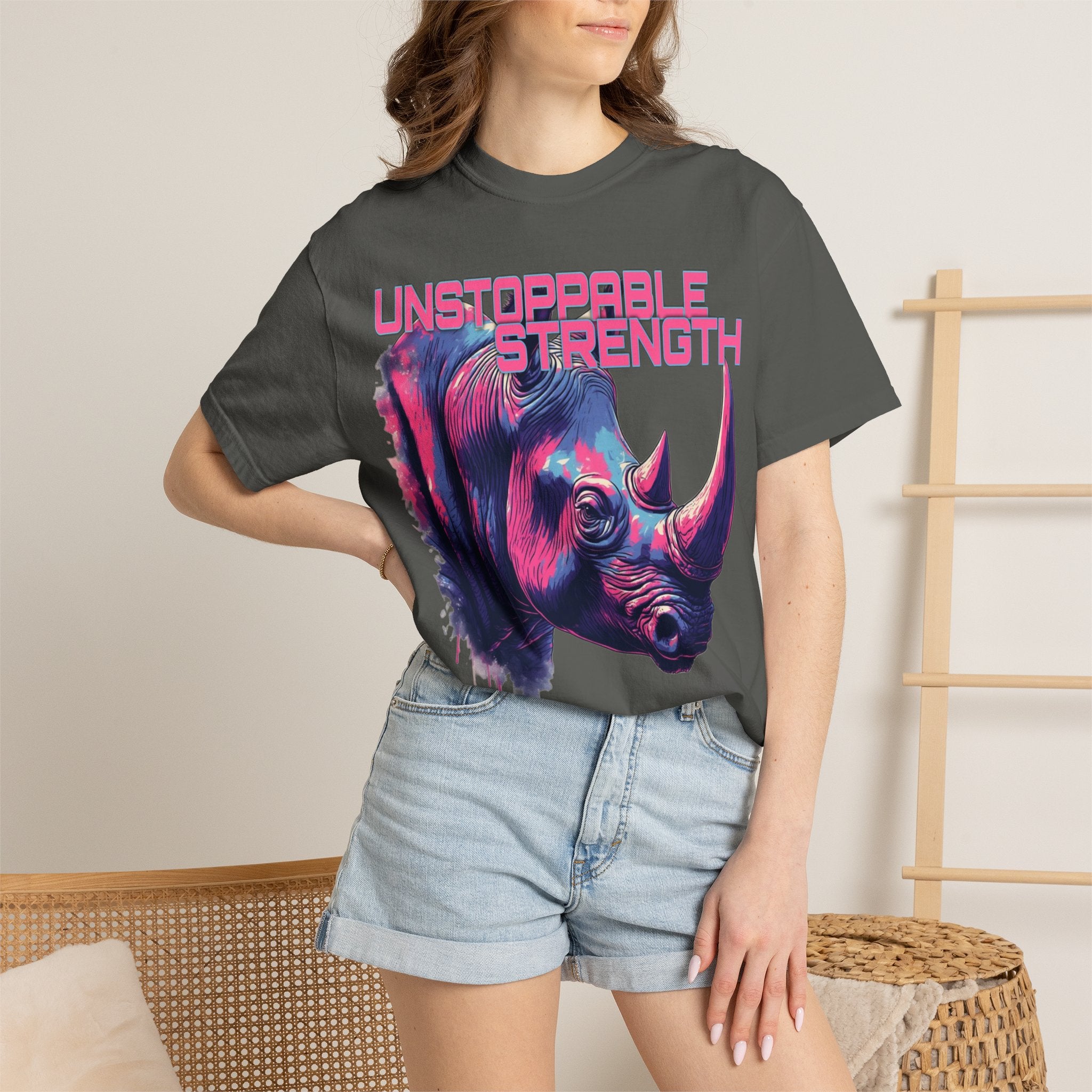 Unstoppable Strength Rhino T-Shirt — Bold Neon