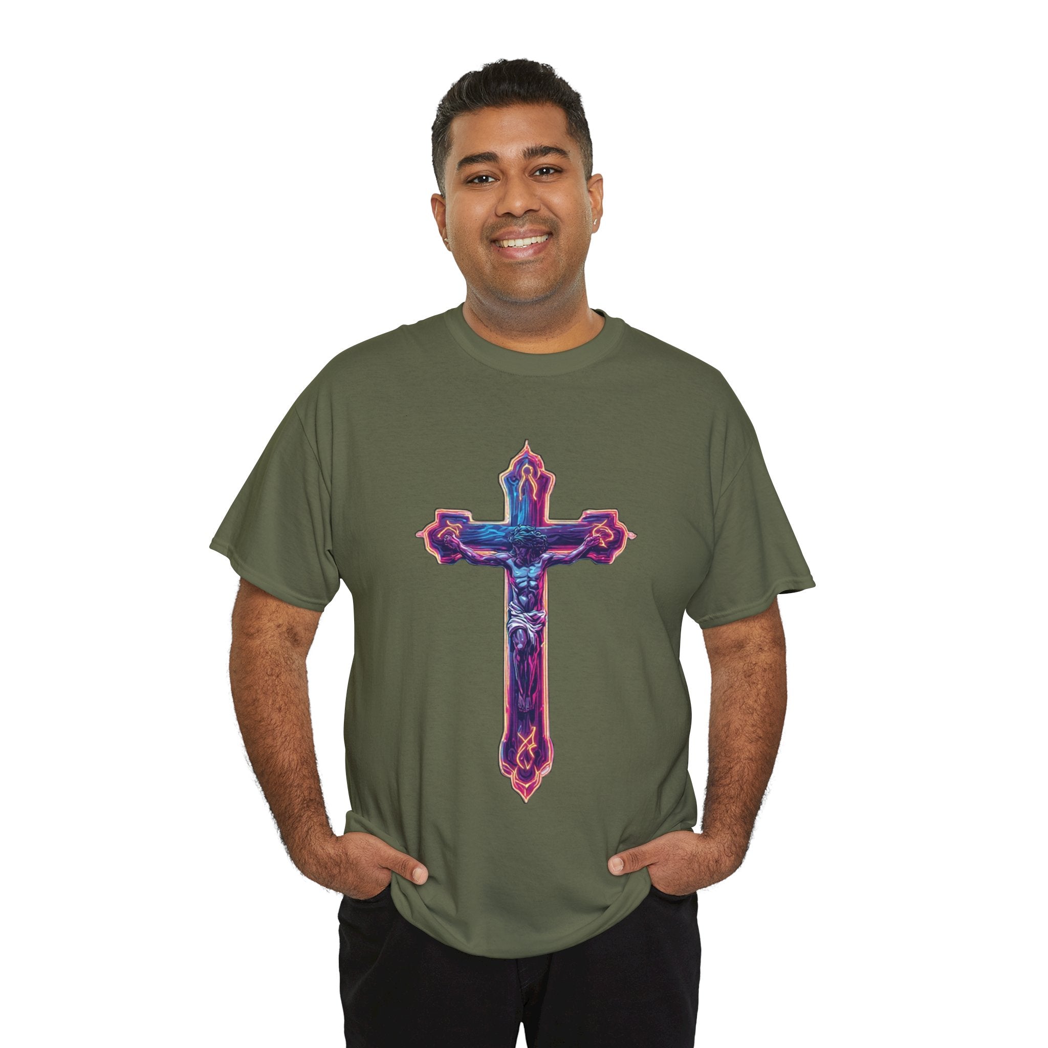 "Self Sacrifice" Neon Christian Cross Graphic Tee
