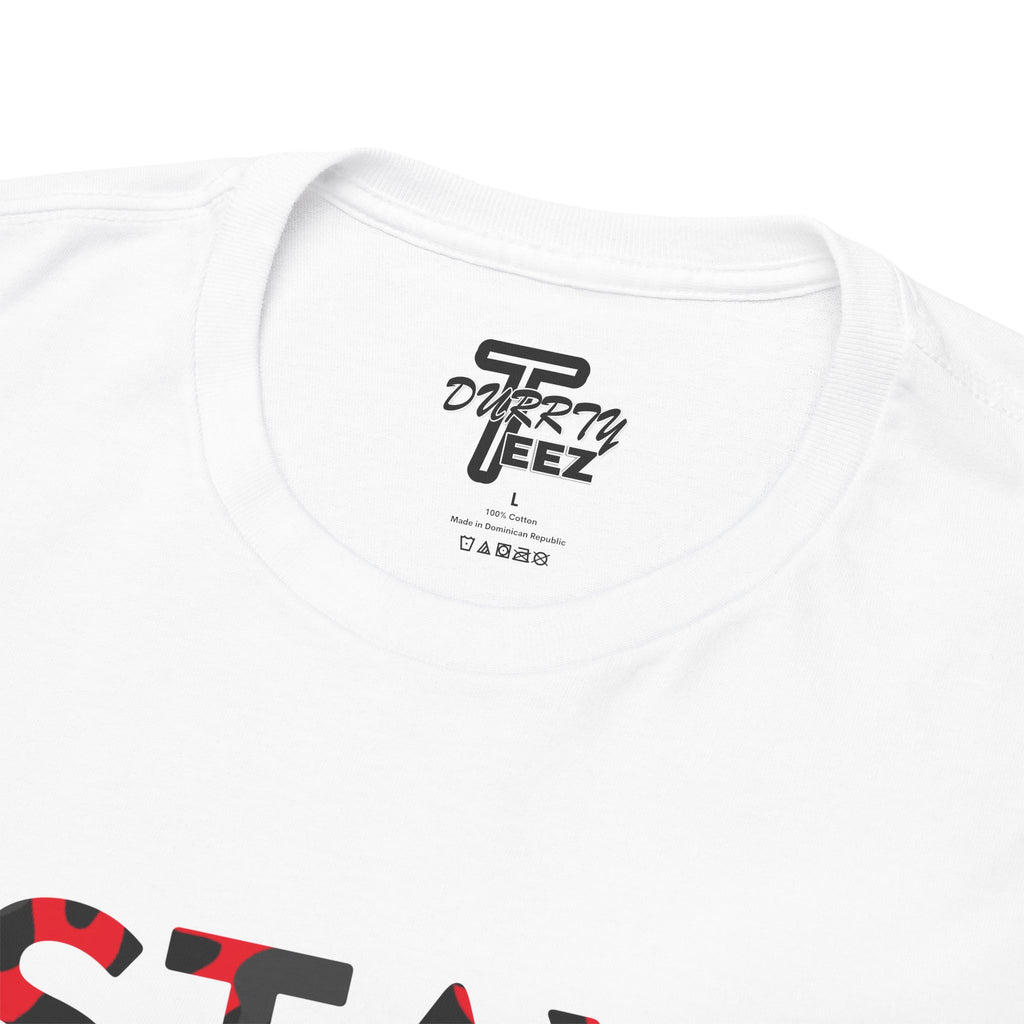 "Stay Based!" Bold Red/Black Camo Graphic Tee
