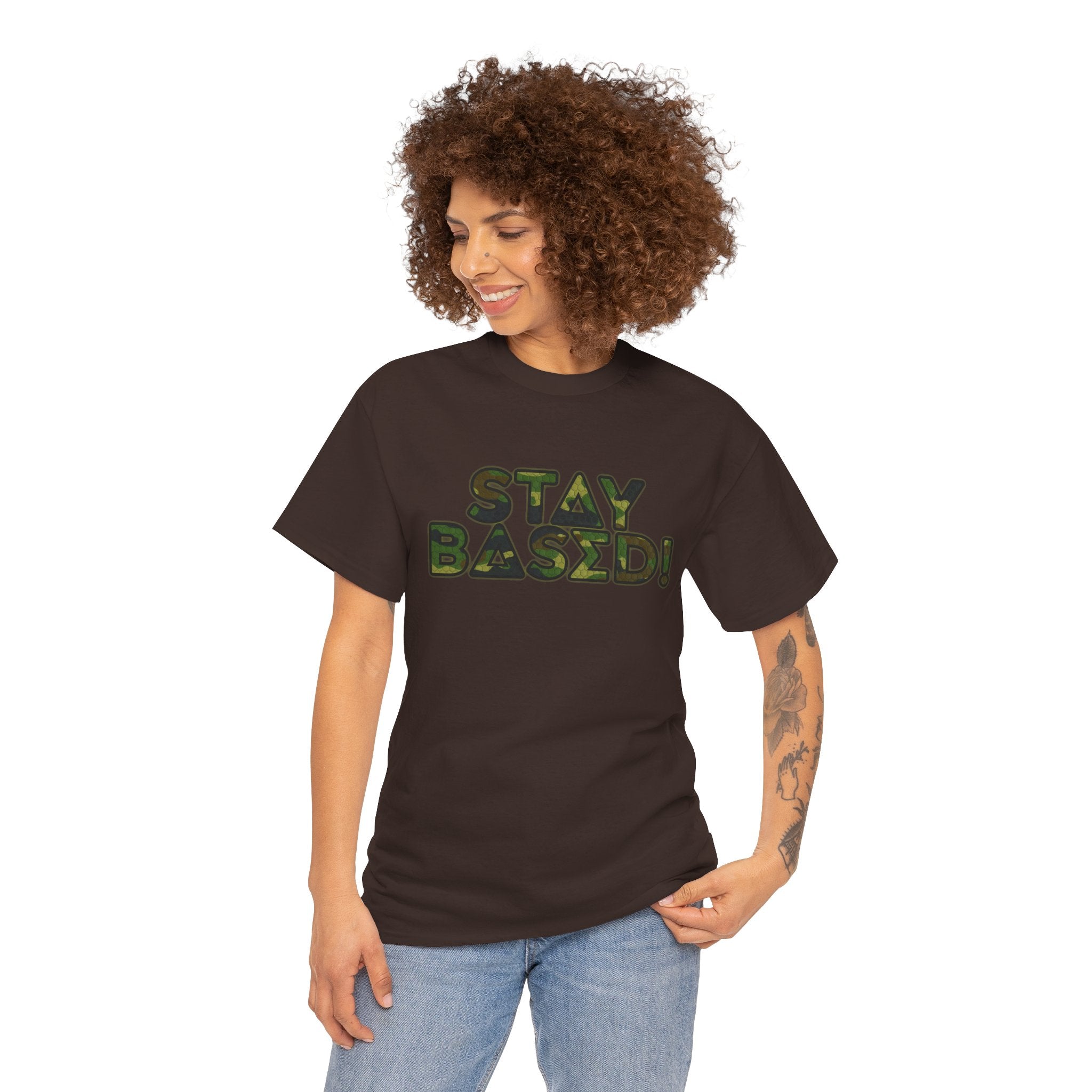 "Stay Based!" Green Camo Graphic Tee
